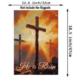 Easter Garden Flag He Is Risen Religious Cross Christian Burlap Double Sided Vertical Holiday Spring Yard Outdoor Decor 12.5 x 18 Inch