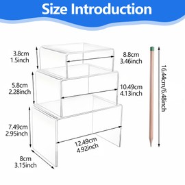 YTSMFL Acrylic Riser Display Stand, 3 Pcs Display Shelves Clear Tiered Display Stands for Craft Fairs Fragrance Stand for Figures Cupcake Collectibles Display