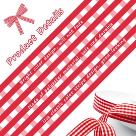 Red and White Gingham Ribbon, 3/8" x 50 Yd Roll Picnic Craft Red Buffalo Ribbon for Crafts Hair Accessories and Christmas Birthday Gift Wrapping