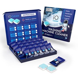 iO CLEAN Washing Machine Cleaner Descaler Tablets, 24 Count (1 Year Supply) – Deep Clean Washer Cleaner Tablets for HE Front Load & Top Load – Unscented Washing Machine Descaler for Odor Control