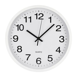 bakbrand Wall Clock Modern Simple Style Round Plastic Decor Clock Non-Ticking Silent Quartz Movement Wall Clocks for Home/Office/School/Living Room/Bedroom/Kitchen (White, 12 Inch)