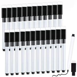 RETON 25 Pcs Magnetic Dry Wipe White Board Markers Pens, Dry Erase Marker with Eraser Cap, 4.5 in Mini Markers with Fine Tip for Classroom, Office, Hospital, Home and Factory (25 Pcs, Black)