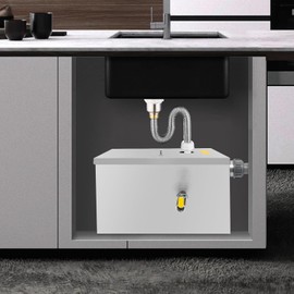 DYNAMI Commercial Grease Trap 8-10Lbs,Stainless Steel Grease Interceptor with Automatic Shut-off,4 Stages Filtration Under Sink Grease Trap Waste Water Oil-water Separator,for Restaurant Home Kitchen