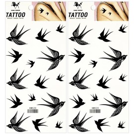 Black Swallow Dove Bird Temporary Tattoo Sticker Decal Festival Body Paint Waterproof Arm Leg Chest Shoulder Fake Tattoos Men Women (Pack 2 PCS.)