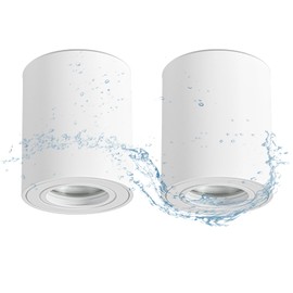 Gleonlux Ceiling Spotlight IP44 White GU10 Surface-Mounted Spotlights Flat Surface-Mounted Spotlight Ceiling Light 230 V with GU10 Socket, Aluminium Downlight Round for Bathroom, Shower, Pack of 2