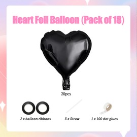 20PCS Heart Shape Balloons, Valentines Balloons 18inch Foil Balloons for Helium Valentine Decorations for Valentines Day, Wedding, Anniversary Decoration (Black)