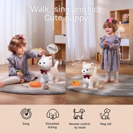 TUMAMA Dog Toy Children's Dog with Remote Control Lead for Running and Barking, Dog Game Children's Toy from 3 4 5 Years Girls, Interactive Cuddly Toy Dog - Walking, Barking, Tail Wagging, 8 Music