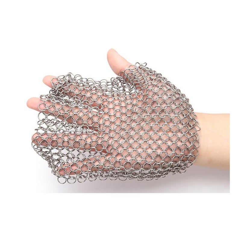 316 Stainless Steel Chainmail Scrubber for Cast Iron Pans, Skillets,