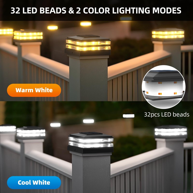 EXCMARK 4x4 Solar Post Cap Lights Outdoor Waterproof 8 Pack