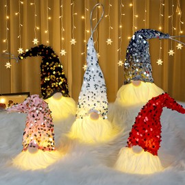 Christmas Decoration Figures, Pack of 5 Christmas Gnomes with Light, Gnome Figures, Christmas Decoration, Illuminated, Christmas Gnome Set for Christmas Decoration, Office, Indoor Window Decoration
