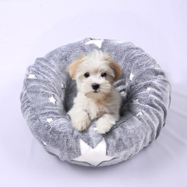 Hoopttay Round Replacement Dog Bed Covers Soft Velvety Fabric, Elastic Edged Washable Pet Bed Protector with Gray Star Glows in The Dark for Small & Medium Dog Bed, Cover Only (Gray, 30 x 9.8 Inch)