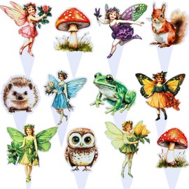 Honeydak 36 Pcs Woodland Fairy Cupcake Toppers Birthday Party Forest Cupcake Toppers Angel Fairy Theme Birthday Party Decoration for Girls Supplies for Wooden Baby Shower Wedding Garden