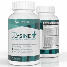 L-Lysine + 250mg Immune Support Supplement – With Vitamin C, Zinc, Bee Propolis, Lemon Balm & 9-in-1 Herbal Complex – Promotes Lip & Skin Health – Antioxidant Immune Formula – 120 Vegan Capsules
