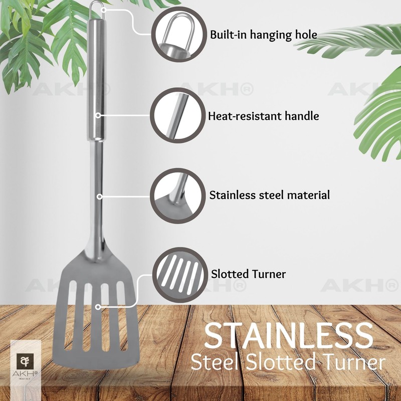 AKH® Stainless Steel Slotted Spatula 32cm Heavy Duty Professional Kitchen