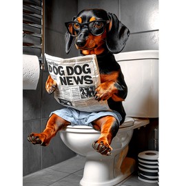 TOSTOG Dachshund Diamond Art Kits for Adults, Dog Reading Diamond Paintings for Adults, Full Drill Diamond Art Kits, 5D Diamond Paintings Kit Gem Painting Wall Decor and Gift 12 * 16 Inch.