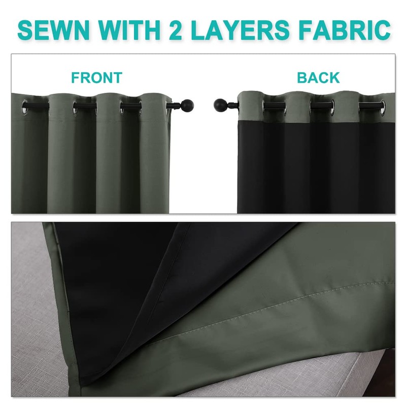 NICETOWN Dark Mallard 100% Blackout Curtains 45 inches Long, 2