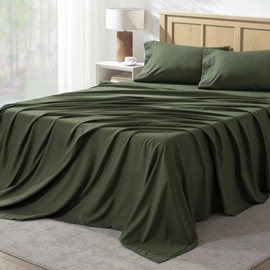 Andency King Size Sheets Set 4 Pieces, Dark Olive Green Super Soft Sheets for King Size Bed, Microfiber King Sheet, Deep Pocket Up to 16", Hotel Luxury Breathable & Cooling Bed Sheet Set
