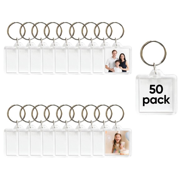 BRT Bearingshui 50pcs Pendant Picture Frame Keyrings, Clear Acrylic Photo