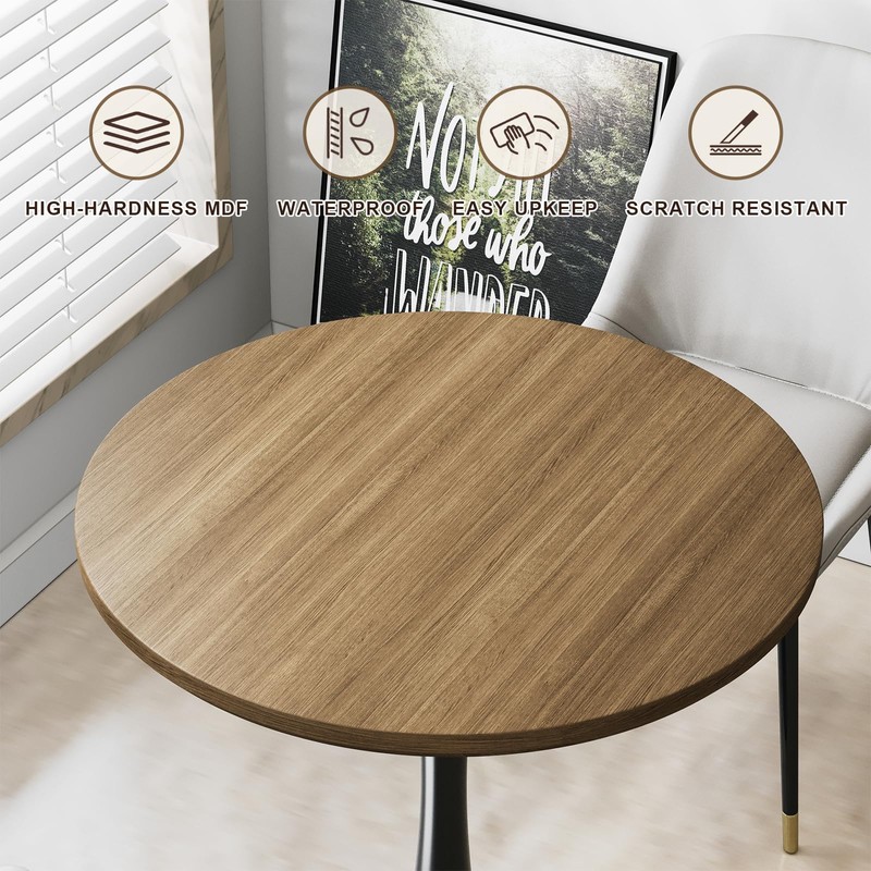 24 inch Small Tulip Table for 2 Person, Walnut Round