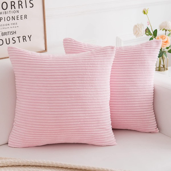 Yonous Corduroy Cushion Covers, Soft Square Decorative Throw Pillow Home