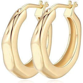 14K Gold Hoop Earrings for Women, Small Gold Hoop Earrings Well-polished Chunky Hoops Earring Dainty Hypoallergenic Earring