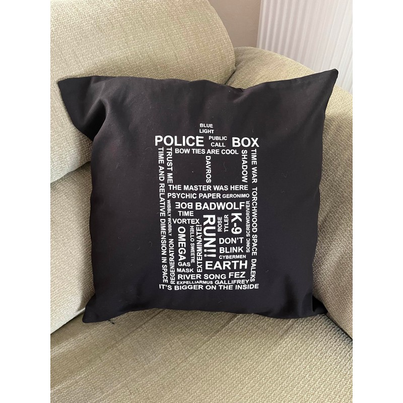 Tardis Black Cushion Cover 50 cm x 50 cm 100%