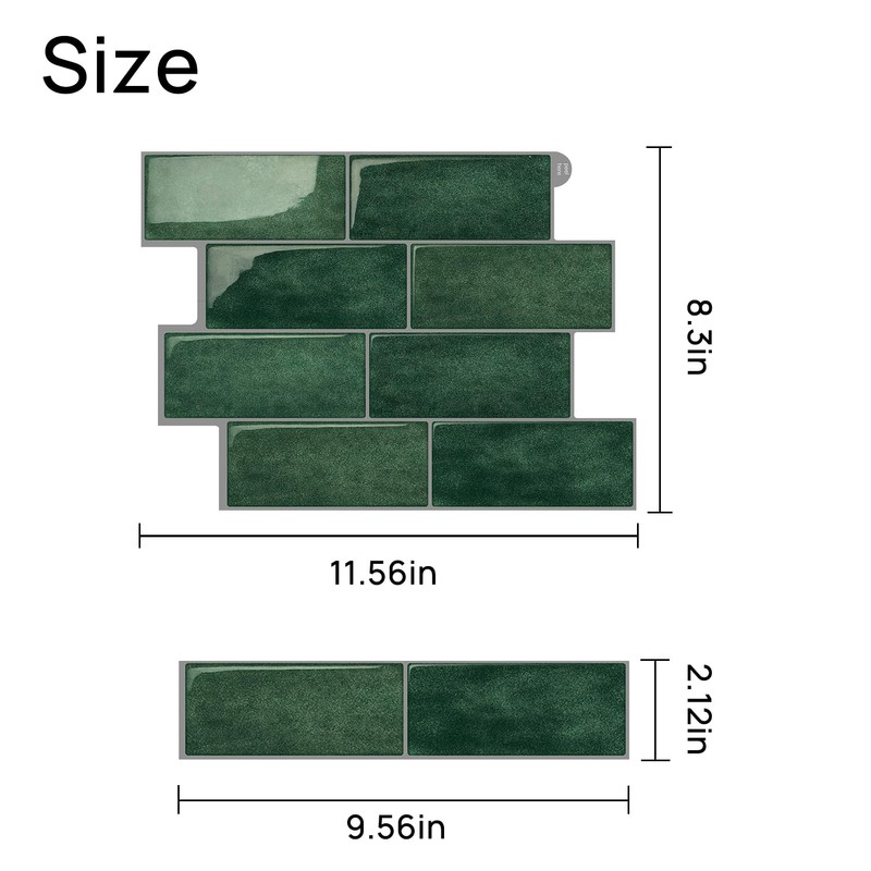 Subway Backsplash Tile Peel and Stick, Forest Green Self Adhesive