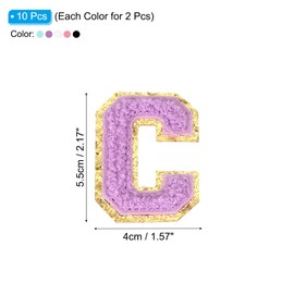 PATIKIL Chenille Letter Patches, 10 Pcs Iron on Letter Patch Letter Embroidered Patch Glitter Applique for Hat Jacket Clothing Bags DIY Decoration Backpack, Letter C