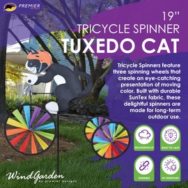 Tricycle Spinner Tuxedo Cat 19" – Elegant Feline Design, Weather-Resistant Outdoor Decor, Durable & Lightweight for Patios, Yards, and Gardens - Eye-Catching Wind Spinner with Rotating Wheels