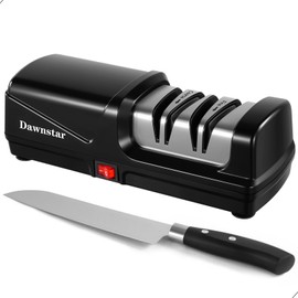 Dawnstar Knife Sharpener, Diamond Electric Knife Sharpener for Stainless Steel and Ceramic Kitchen Knives, Metal Dust Collection Box, Ergonomic Handle, Quick Sharpening & Polishing, Black
