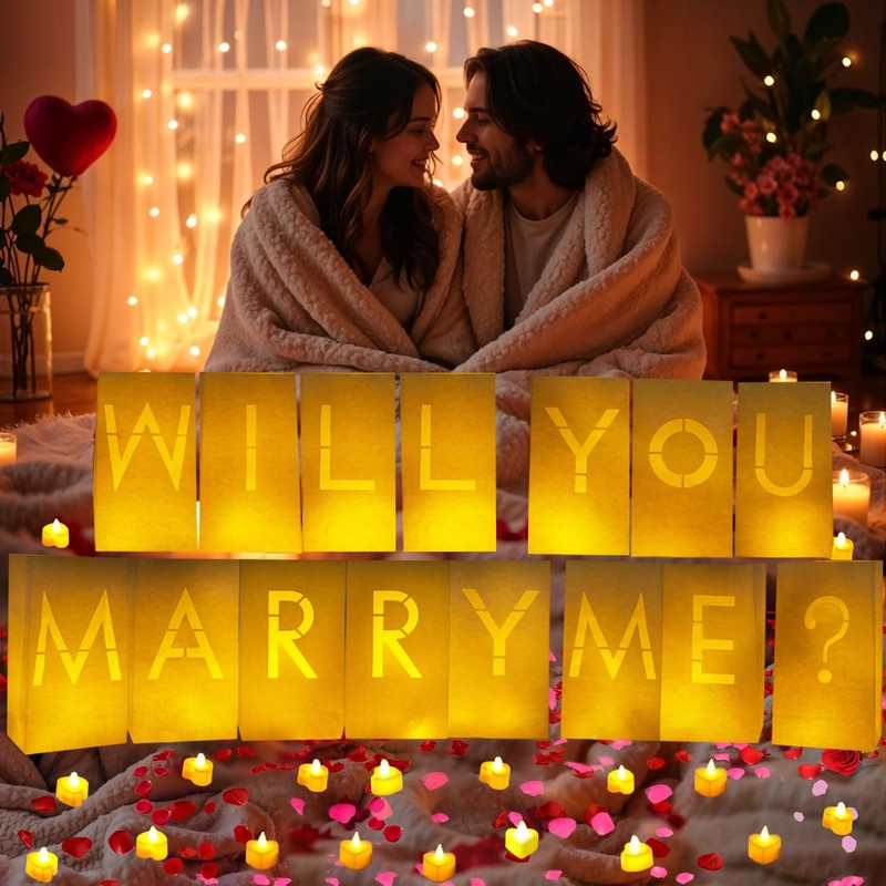 ARIKJ Will You Marry Me Light Up Letters Luminary Bags,