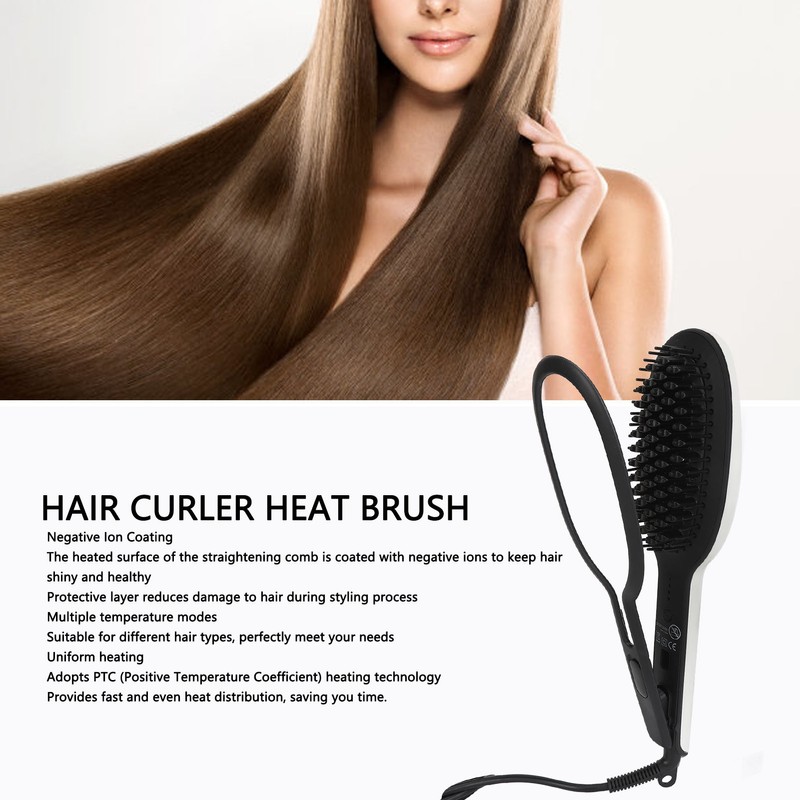 Straightening Curling Iron Brush Massage Negative Ion Automatic Heated Hair