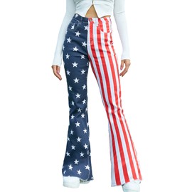 Yuanbang Flare Jeans for Women High Waisted Stretchy American Flag Bell Bottoms Denim Flare Pants(Flag,6)