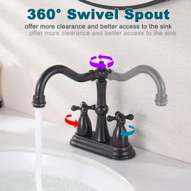 Senhozi Oil Rubbed Bronze Bathroom Faucet 2 Hole, 4 Inch Centerset Antique Bathroom Faucet with Pop Up Drain and Supply Hose, Modern Bathroom Faucet Vanity Faucet, SE-0038-ORB