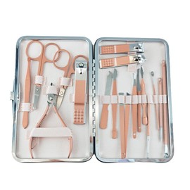KuqitsBai Manicure Set 7/15/18 Pieces Available Pedicure Kit Nail Set Nail Clippers Polished Stainless Steel Nail Case for Nail Care Beauty Home and Travel (Rose Gold 18)