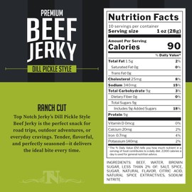 Top Notch Ranch Cut Jerky - 10 oz Bag of Beef Jerky - High Protein Snacks for Kids and Adults - Flavorful Strips of Premium Beef