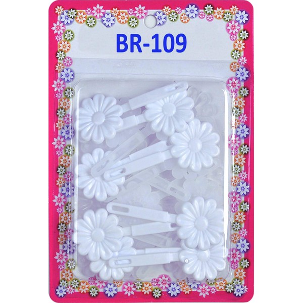 Tara Girls Self Hinge Plastic Flower Hair Barrettes 18 Pieces Selection (White Clear)