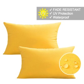 VAKADO 12x20 Outdoor Waterproof Throw Pillow Covers Set of 2 Decorative Outside Patio Furniture Cushion Cases Decor for Garden Bench Porch Couch Tent,Yellow