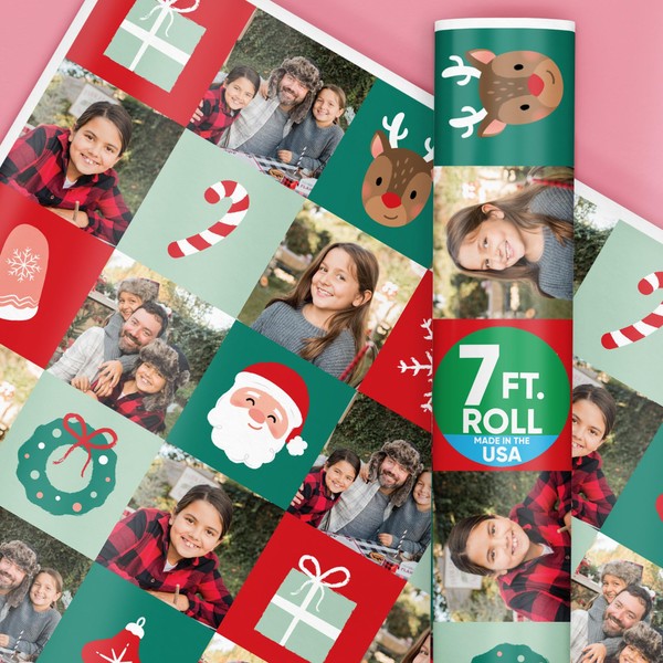 Big Dot of Happiness Merry Christmas Checkers Personalized Photo Wrapping