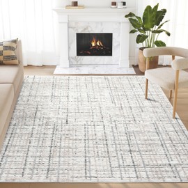 Abani Grey Area Rug for Living Room, Bedroom - Crosshatch Pattern- 4' x 6' -Durable & Easy to Clean
