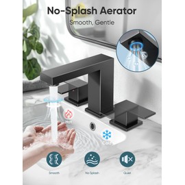 Cobbe Bathroom Faucets for Sink 3 Hole, Matte Black Bathroom Sink Faucet Square 8 inch Widespread with Pop-Up Drain, 2 Handle and 2 Supply Hoses, Lead-Free Stainless Steel for Vanity, Rv, Farmhouse