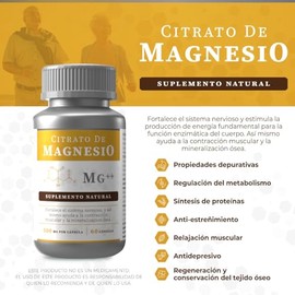 Citrato de Magnesio 500 mg - 60 Cápsulas | Alta Absorción | Soporte para Huesos, Músculos y Sistema Nervioso | Suplemento Premium