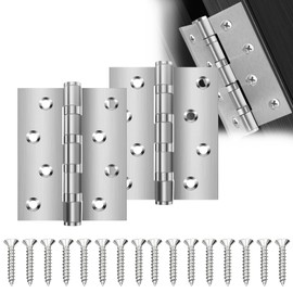 Xinlon Pack of 2 Heavy Duty Ball Bearing Hinges 10 cm, Door Hinge Silver Stainless Steel Hinges with Screws, Hinges Foldable Stainless Steel for Room Door Piano Kitchen Cabinet Window