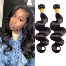 Huarisi 2 Bundles Human Hair Body Wave 10 12 Inch 200 g Brazilian Hair Body Wave Bundles Weaves for Black Women 10a Unprocessed Remy Human Hair Sew in Weaving Double Weft