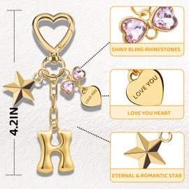 Suweibuke Gold Bubble Initial Letter Keychain, Women Girl Bags Charms Gift - Mother's Day Birthday Christmas Valentine's Gift, H-gold Letter Pink Rhinestone, Average