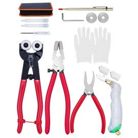 eZAKKA Glass Cutting Tool Set Kit, Glass Nipper Glass Running Plier Breaking Plier Oil Feed Glass Cutter Set with Leather Zipper Bag for Stained Glass, Tiles, Mosaic, Mirrors,Bottle, A KIT