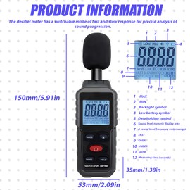 WIYETY Dezibel Meter: Sound Level Meter, Digital Portable Sound Level Meter 30 dB to 130 dB with LCD Display, Digital Portable Volume Meter for Office, Construction Site, Factory
