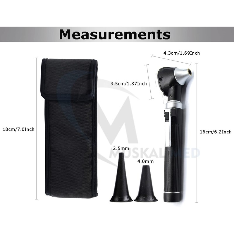 MuskalMed Compact Fiber Optic Otoscope with 9 Tips & Plastic