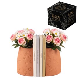 Terracotta Decorative Bookends, 2-Piece Flower Pot Book Ends for Shelves
