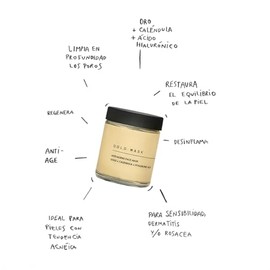 Mascarilla de Arcilla Antiedad con Caléndula, Oro y Ácido Hialurónico para Todo Tipo de Piel, Aroma Fresco y Relajante, 65 ML.